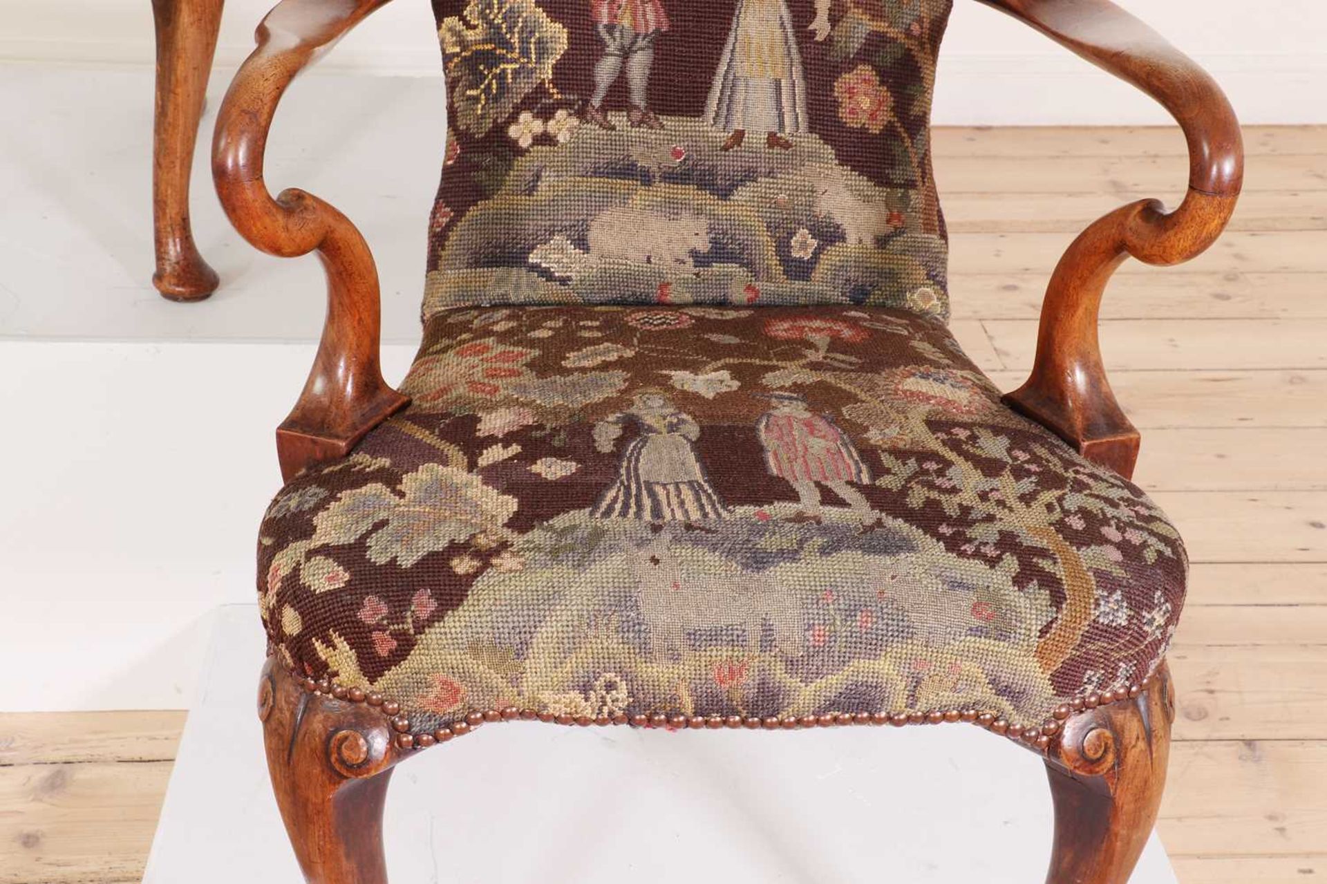 A pair of Queen Anne-style walnut armchairs, - Image 7 of 27