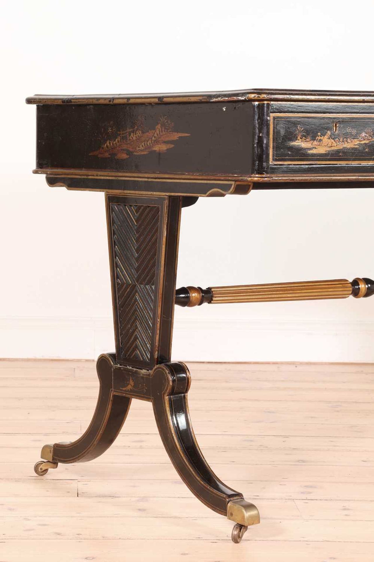 A Regency-style ebonised writing table, - Image 7 of 8