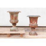 A pair of cast iron campana urns,