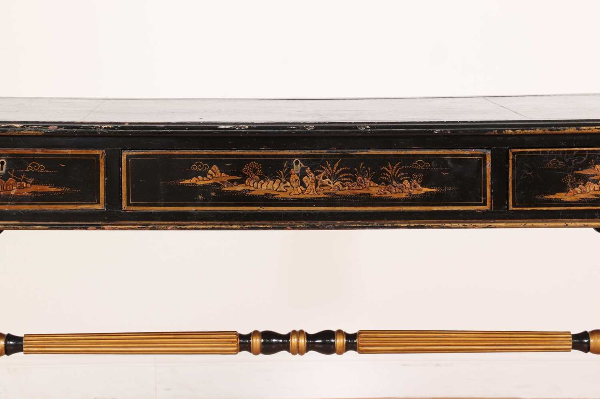 A Regency-style ebonised writing table, - Image 5 of 8