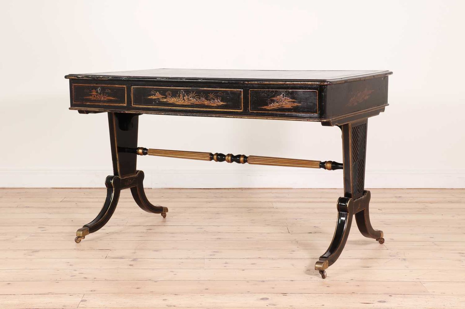 A Regency-style ebonised writing table, - Image 4 of 8