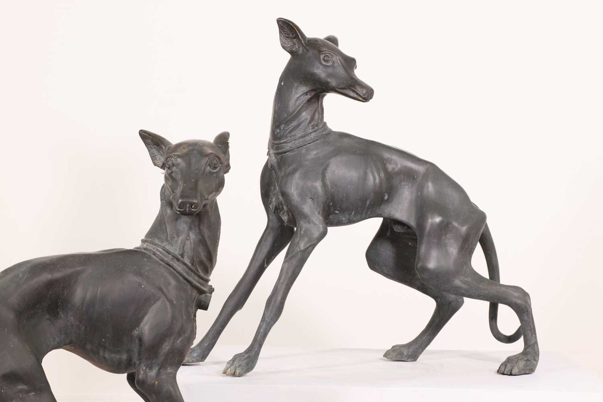 A pair of large bronze figures of whippets, - Image 2 of 5