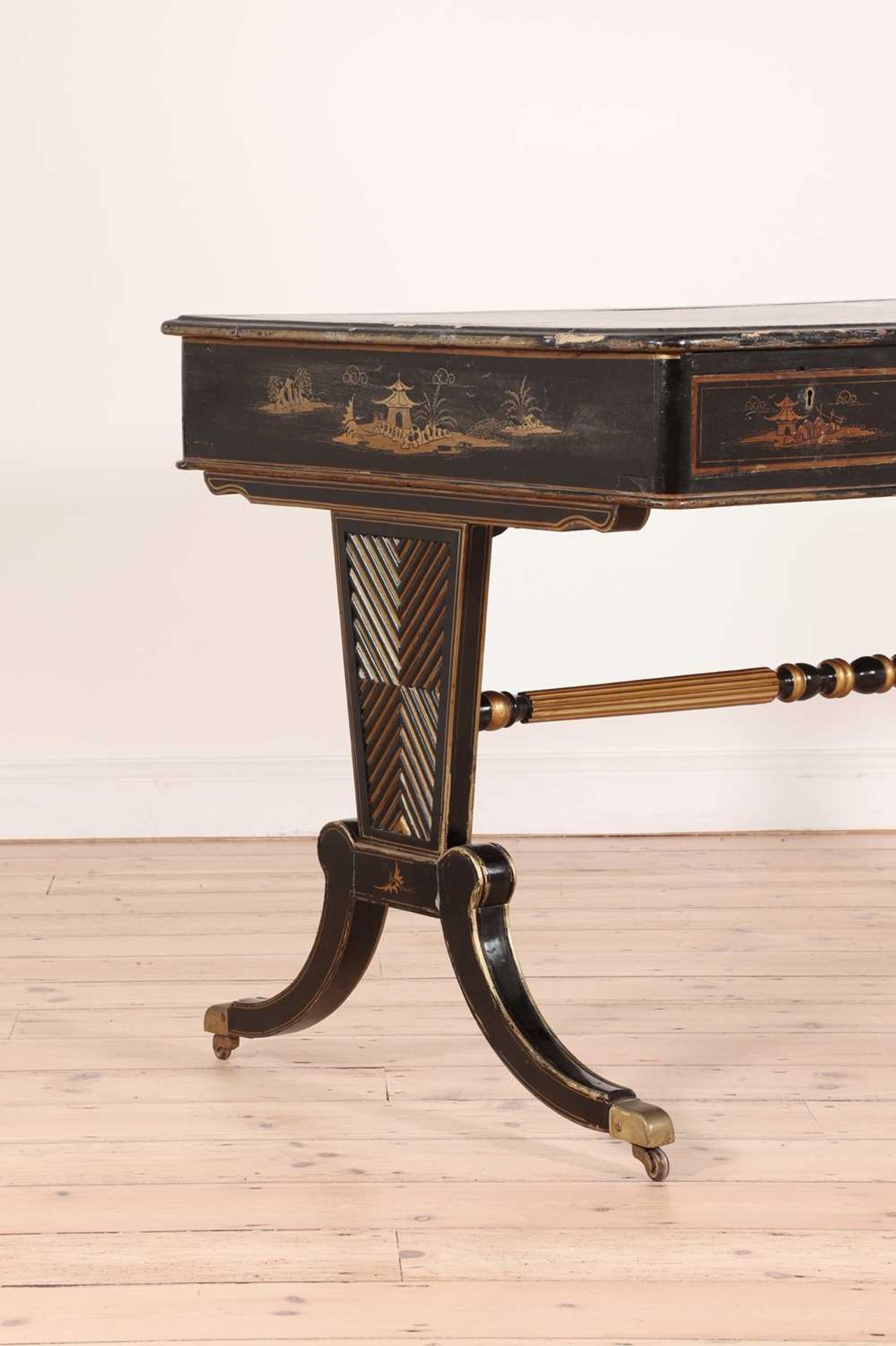 A Regency-style ebonised writing table, - Image 8 of 8