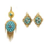 A pair of Victorian gold diamond and turquoise earrings,