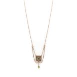 An Edwardian gold peridot and split pearl pendant,