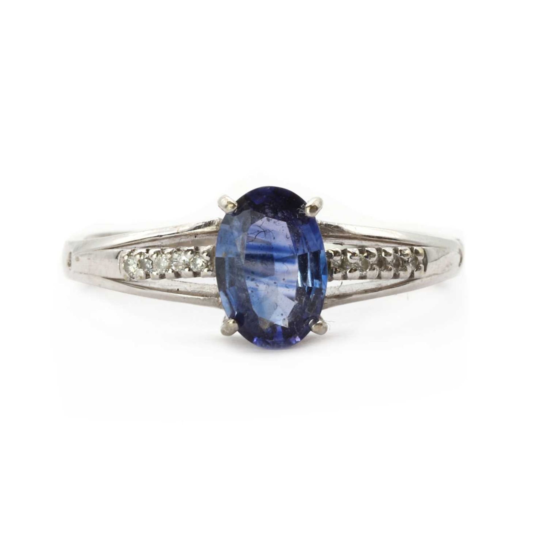 A white gold sapphire and diamond ring,