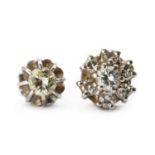 Two gold single diamond stud earrings,