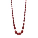 A single row graduated cherry coloured Bakelite bead necklace,