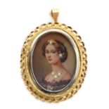 An 18ct gold mounted habillé-style miniature portrait brooch/pendant,