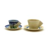 A Clarice Cliff 'Blue Firs' conical cup and saucer,