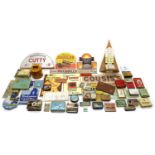 A collection of cigarette tins, showcards and ephemera