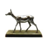 An Art Deco silvered spelter doe centrepiece,