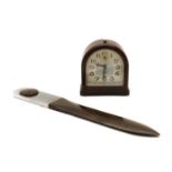 A French Art Deco Jaz faux-wood bedside clock,