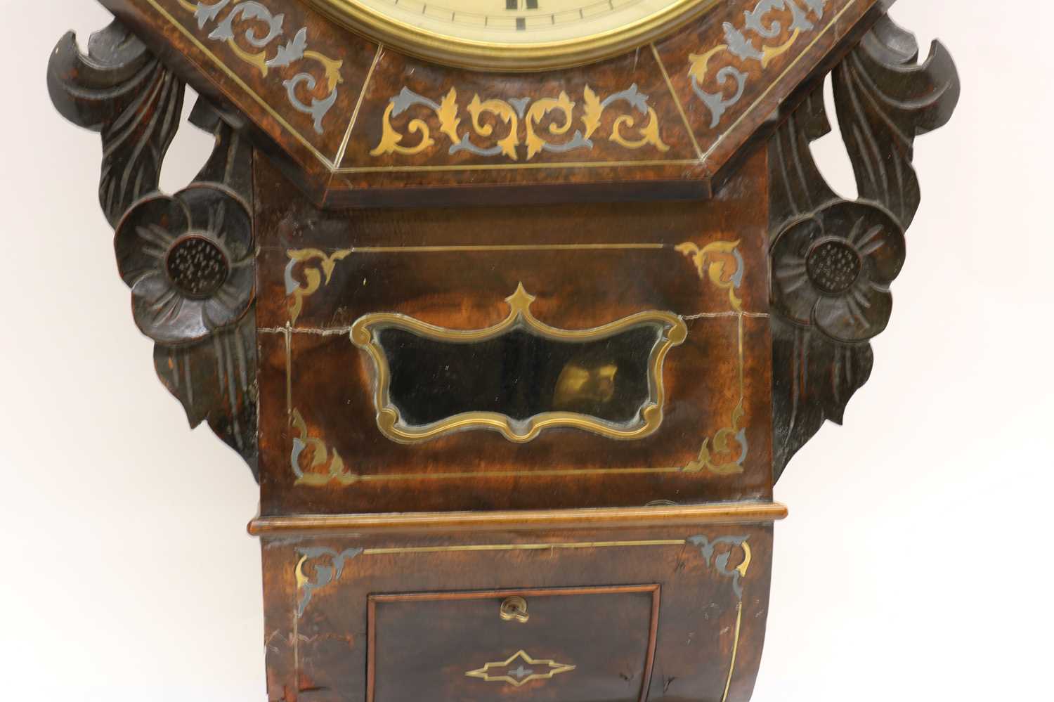 A burr walnut, brass and pewter inlaid drop dial wall clock - Image 3 of 3