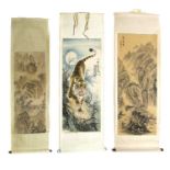 A group of three Chinese hanging scrolls of prints,