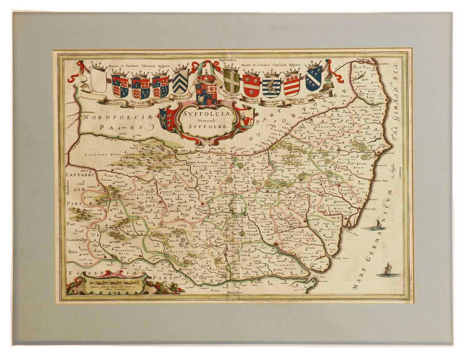 MAP- BLAEU: SUFFOLCIA Vernacule Suffolke