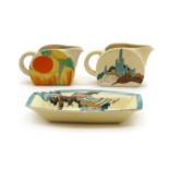 A Clarice Cliff 'Dryday' Bon Jour creamer and plate,