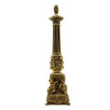 A brass column form table lamp with cherub detail