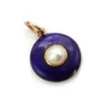 A gold split pearl and enamel pendant,