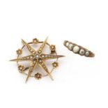 A gold split pearl set star brooch,