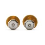 A pair of cased Art Deco diamond and mother-of-pearl dress studs,