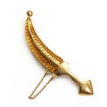 A gold Persian jambiya dagger brooch,