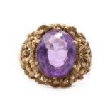 A 9ct gold single stone amethyst ring,