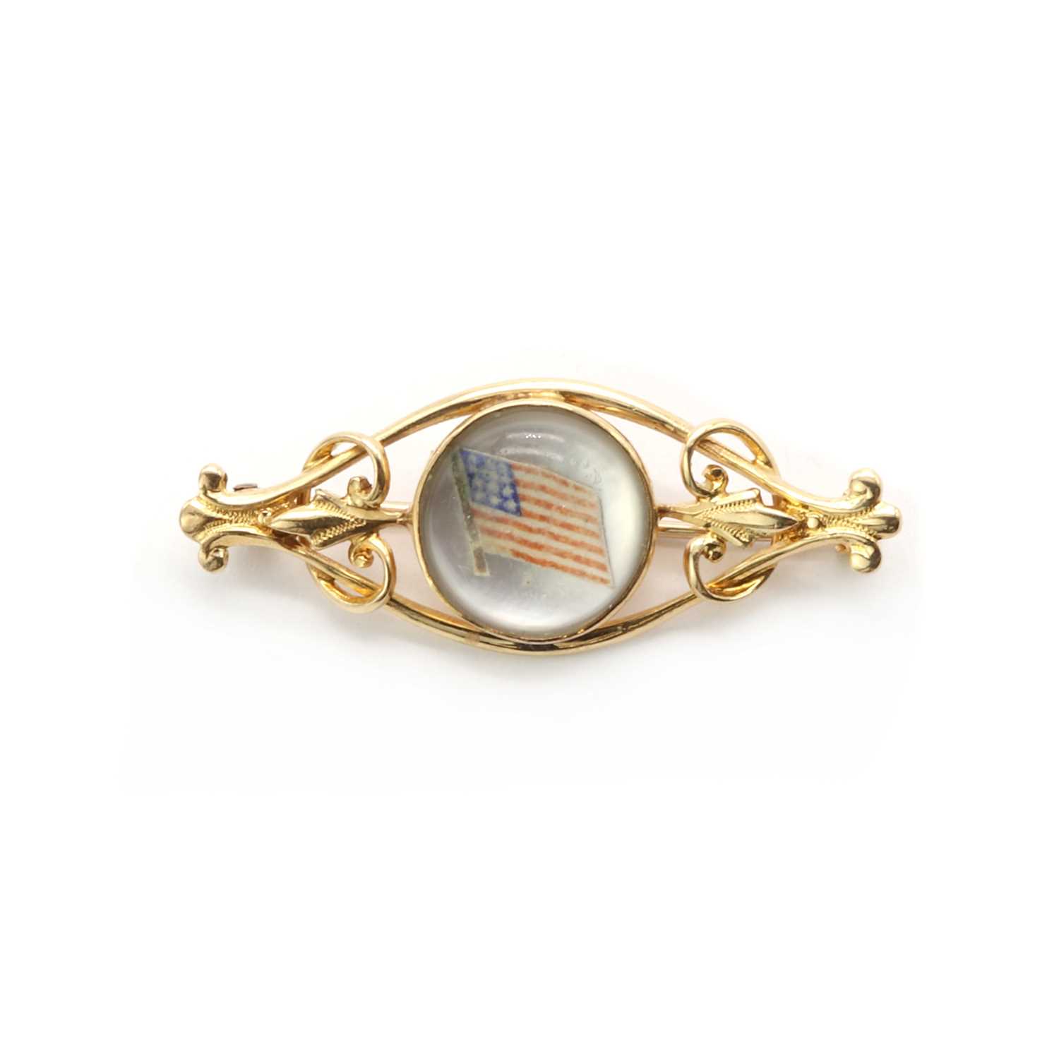 An American gold reverse painted crystal intaglio brooch,