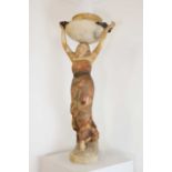 An Art Nouveau alabaster figural table lamp,