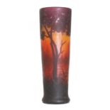 A Daum Nancy cameo glass sunset landscape vase,