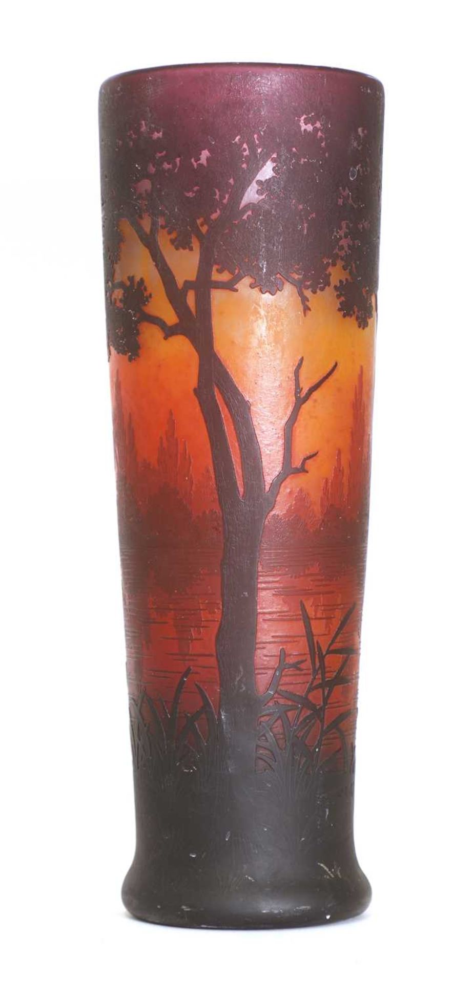 A Daum Nancy cameo glass sunset landscape vase,