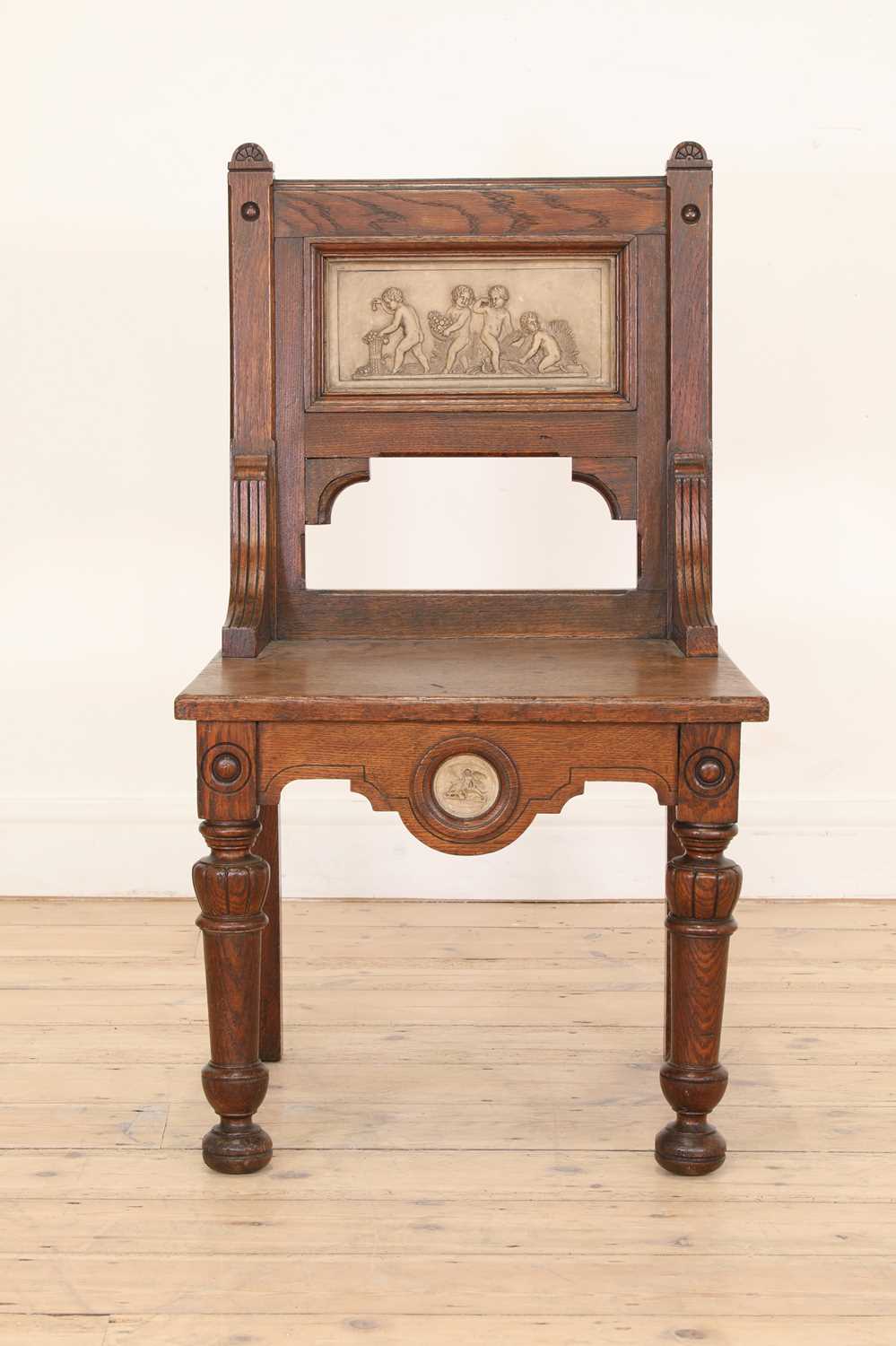 An oak hall chair, - Image 2 of 3