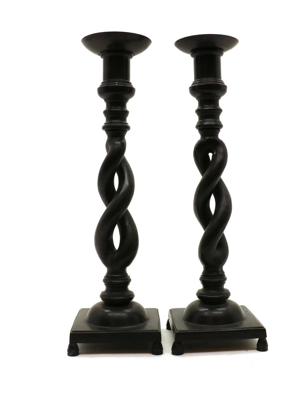 A pair of patinated bronze pricket candlesticks, - Image 3 of 3