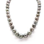 A single row graduated Tahitian cultured pearl necklace,