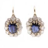 A pair of late Victorian sapphire and diamond oval cluster earrings,