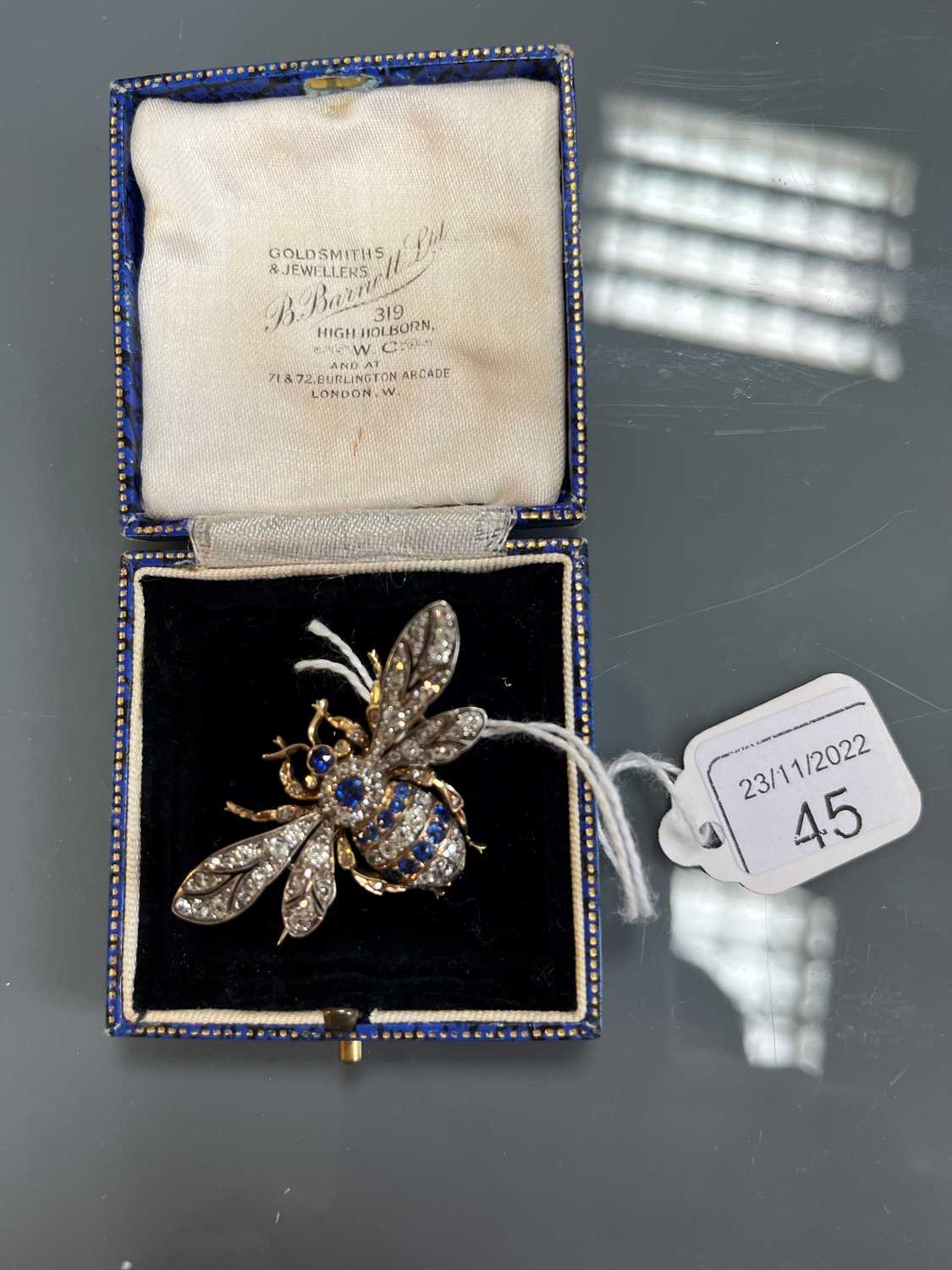 A late Victorian sapphire and diamond bee brooch, c.1890, - Image 3 of 3