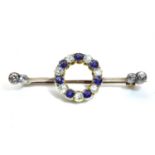 A late Victorian sapphire and diamond hoop bar brooch,