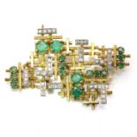 An emerald and diamond modernist brooch/pendant, c.1970,