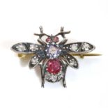 A diamond and assorted gemstone set bee brooch,