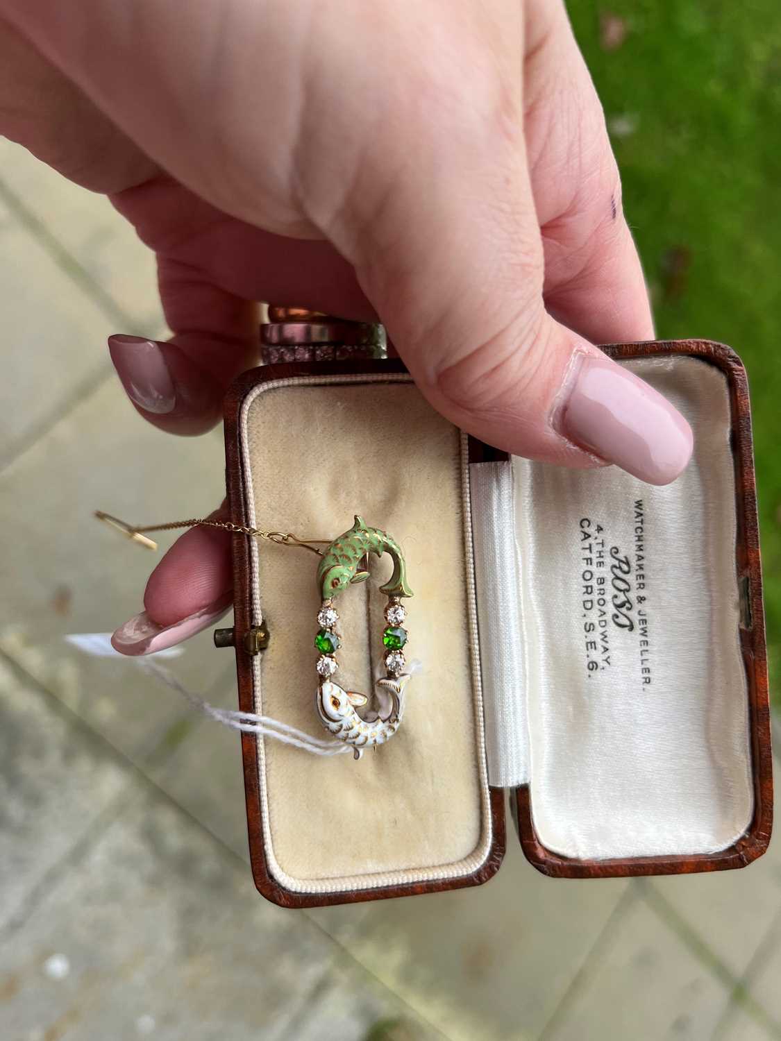A Victorian demantoid garnet, diamond and enamel fish brooch, - Image 5 of 6