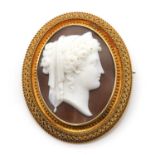 A Victorian carved shell cameo brooch, c.1860,