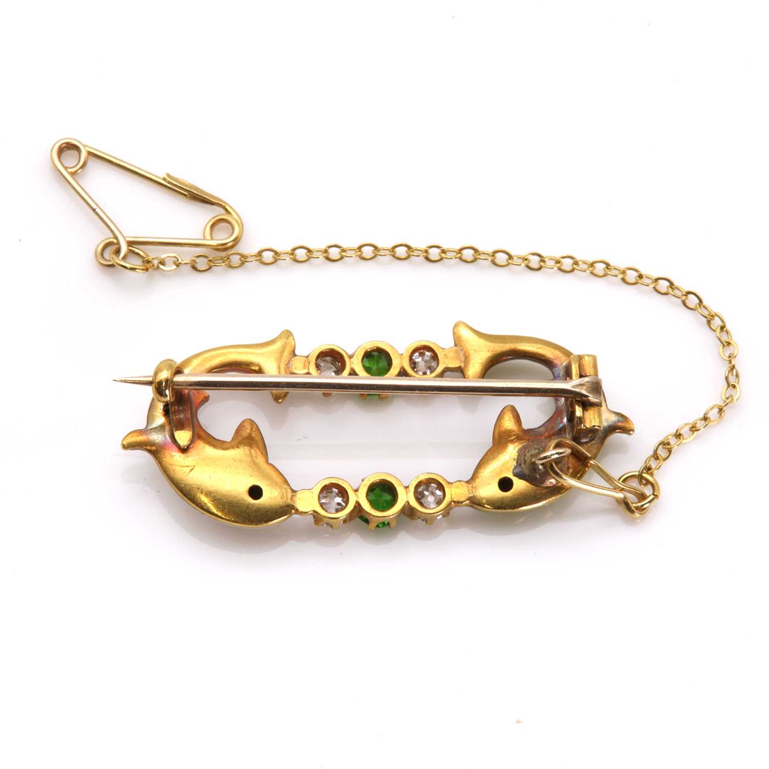 A Victorian demantoid garnet, diamond and enamel fish brooch, - Image 2 of 6