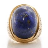 A gentlemen's 9ct gold lapis lazuli signet ring, by Benjamin Salim, c.1970,