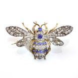 A late Victorian sapphire and diamond bee brooch, c.1890,
