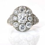A diamond set oval cluster ring, c.1940,