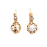 A pair of French gold split pearl earrings,