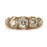 A Victorian gold five stone diamond ring,