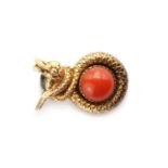 A gold coral serpent brooch,