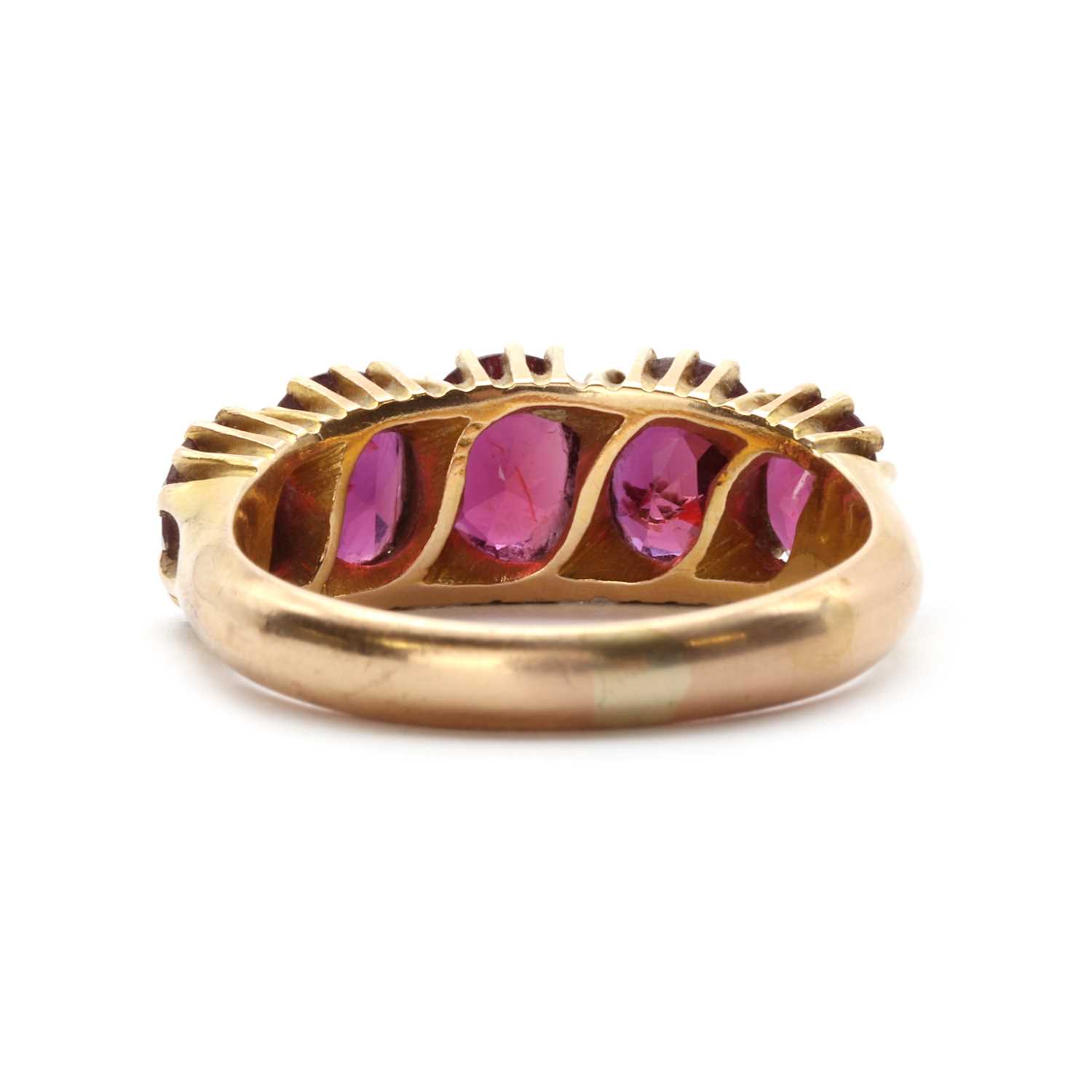 A gold five stone ruby ring, c.1910, - Image 3 of 3