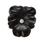 A French gold onyx and diamond pansy brooch,